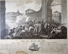 Independence War, death of Daoiz and Velarde in Monleón Park, Madrid, December 8, 1808, engraving.