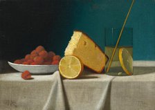 Still Life with Cake, Lemon, Strawberries, and Glass, 1890. Creator: John Frederick Peto.