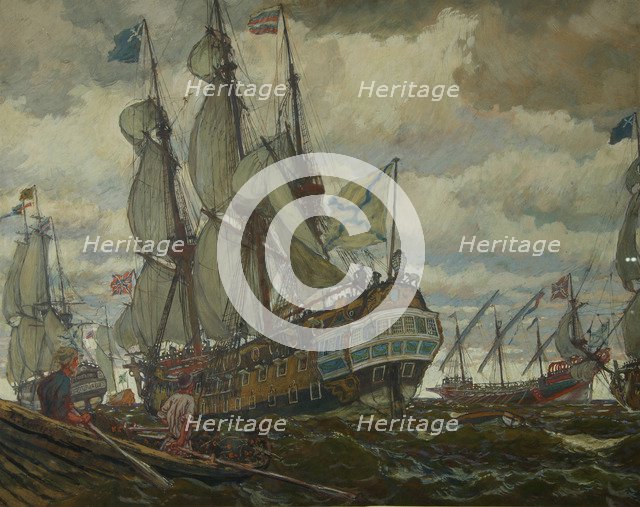 The fleet of Peter I, 1909. Artist: Lanceray (Lansere), Evgeny Evgenyevich (1875-1946)