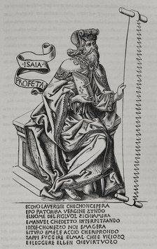 Isaiah, holding a saw in his hand, the instrument with which he was tortured, 15th century, (1877). Creator: Unknown.