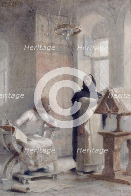 Esquisse pour l'escalier de la Sorbonne : Louis IX à l'abbaye de Royaumont, 1888. Creator: Theobald Chartran.