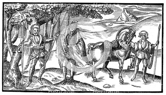 An Irish chief and his attendants, 1581, (1893). Artist: Unknown