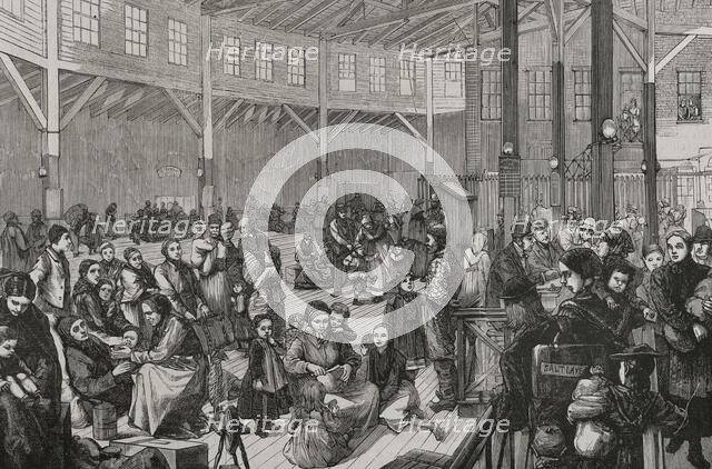 Mormon emigrants at Castle Garden, New York, USA, 1878. Creator: Andrés Ovejero.