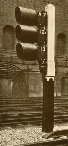 'Electric Lamp Signals, with Shades for Day Use, at Baker Street Station, Metropolitan Railway', 193 Creator: Unknown.