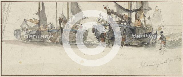 Fishing boats on the beach of Scheveningen, 1839. Creator: Willem Roelofs.