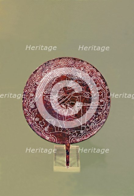 Chalcas Aruspex examining a liver, representation in a bronze mirror.