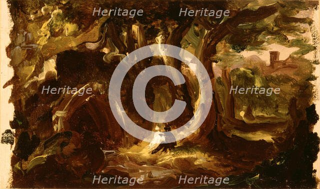 Wooded Landscape with Figures, 1837 or 1838. Creator: Thomas Cole.