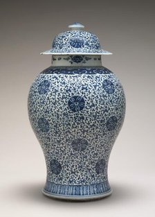 Blue and White Jar with Cover, 18th century. Creator: Unknown.