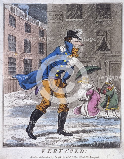 'Very Cold!', Coleman Street, London, c1825. Artist: Anon