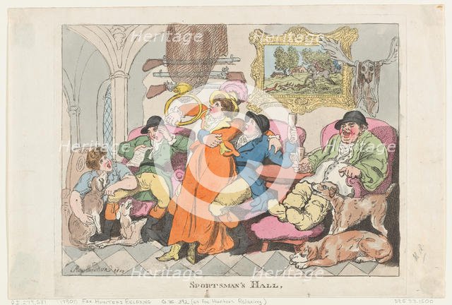 Sportsman's Hall, or Fox-Hunters Relaxing, 1812., 1812. Creator: Thomas Rowlandson.