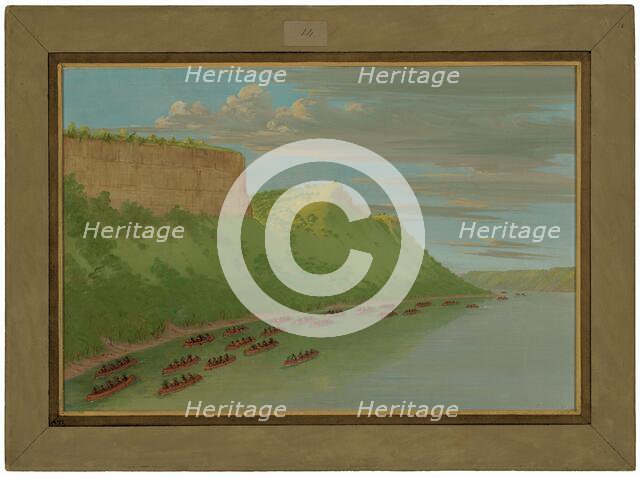 Father Hennepin and Companions Passing Lover's Leap. April 1680, 1847/1848. Creator: George Catlin.