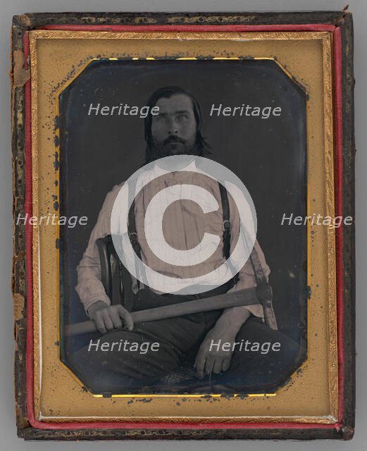 Untitled (Portrait of a Man Holding a Pick-Axe), 1851. Creator: Unknown.