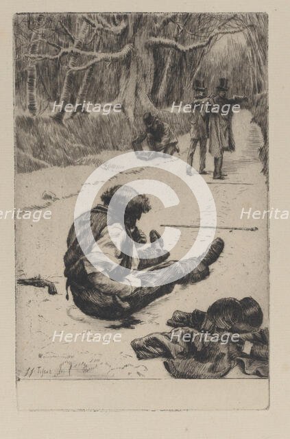Renée Mauperin: Henri Mauperin Wounded after the Duel with Boisjorand de Villacour..., 19th century. Creator: James Tissot.