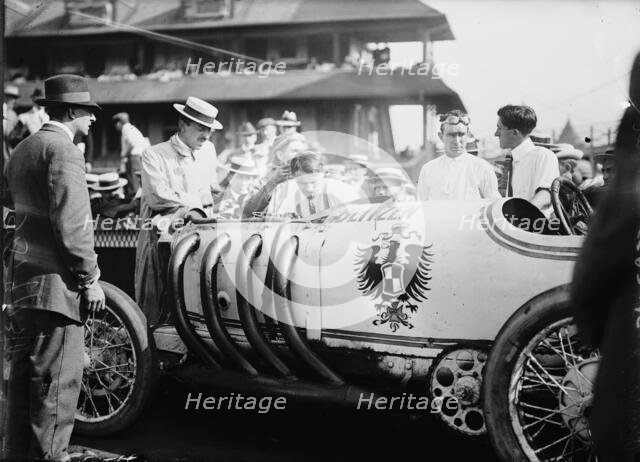 Burman & his "Benz", between c1910 and c1915. Creator: Bain News Service.