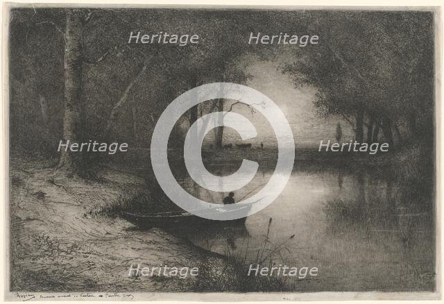 Pêcheur en Canot, au bord d'une Rivière (Fisherman in a Boat), 1887. Creator: Adolphe Appian.