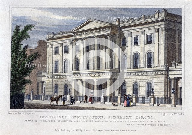 'The London Institution, Finsbury Circus', London, 1827. Artist: William Deeble