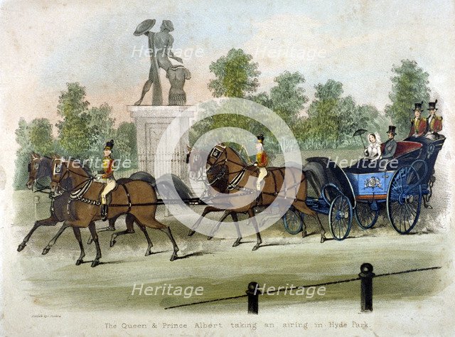 Queen Victoria and Prince Albert taking air in Hyde Park, London, c1840.                             Artist: Anon