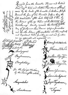 Reduced facsimile of a treaty between the British and Native American tribes, 1769, (c1880). Artist: Unknown