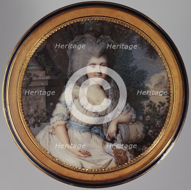 Woman sitting in a park with a spaniel, c1785. Creator: Louis-Ami Arlaud-Jurine.