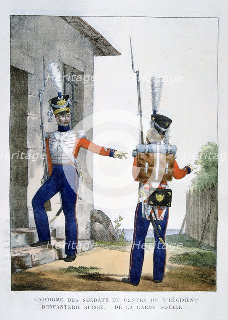Uniform of the Swiss 7th Regiment of infantry of the royal guard, France, 1823.  Artist: Charles Etienne Pierre Motte
