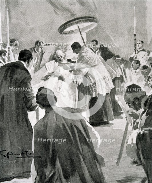 Last Sacraments administered to Pope Leon XIII' engraving in the 'Ilustración española y americana'.