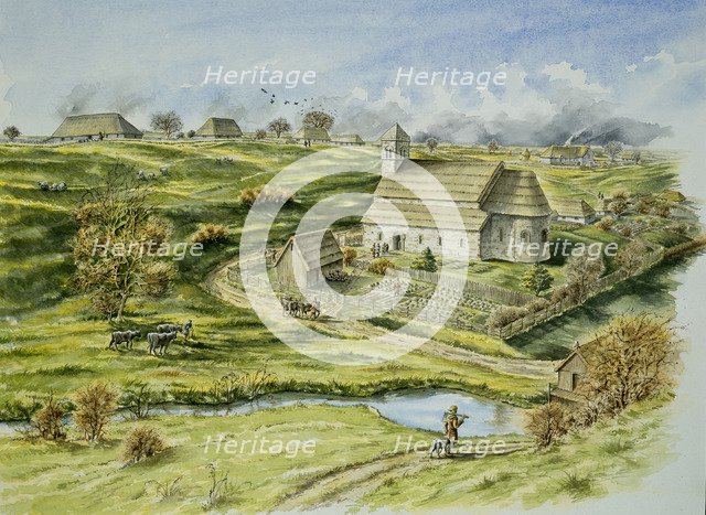 Wharram Percy Medieval Village, late 12th century, (c1990-2010). Artist: Peter Dunn.
