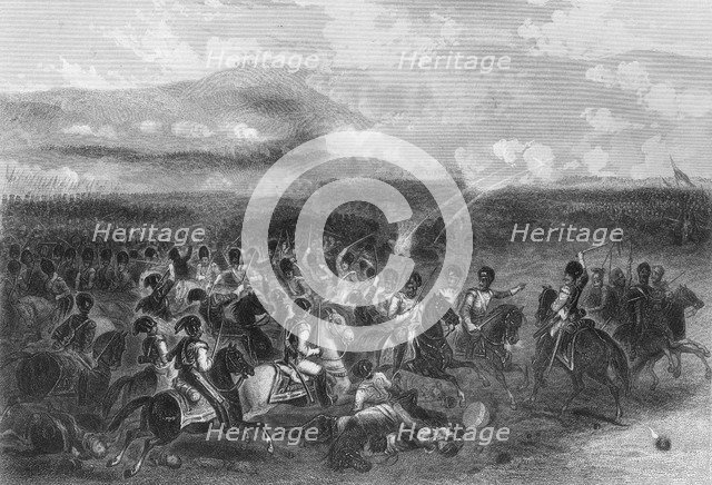 Charge of heavy cavalry at the Battle of Balaclava during the Crimean War, 1854 (1857).Artist: W Hulland