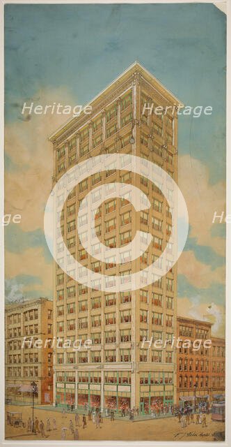 Prairie School Skyscraper, Chicago, Illinois, Perspective, 1910. Creator: Peter Joseph Weber.