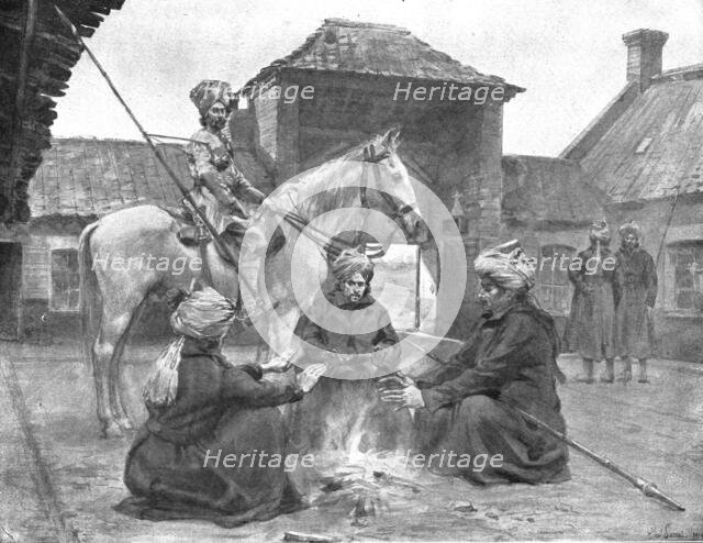 ''Des deux cotes du front; Lanciers indiens dans une ferme du Nord de la France', 1914-1915. Creator: Unknown.