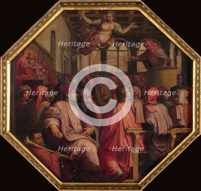 Speech by Antonio Giacomini for the war against Pisa in the Sala dei Duecento, 1563-1565. Artist: Vasari, Giorgio (1511-1574)