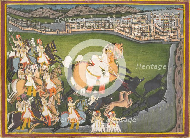 A Prince Hunting Boars with His Retinue, late 18th-early 19th century. Creator: Unknown.