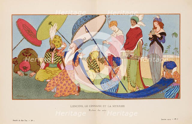 L'Encens, Le Cinname et la Myrrhe. Robes du soir (La Gazette du Bon ton), 1914. Creator: Strimpl, Ludwik (1880-193).