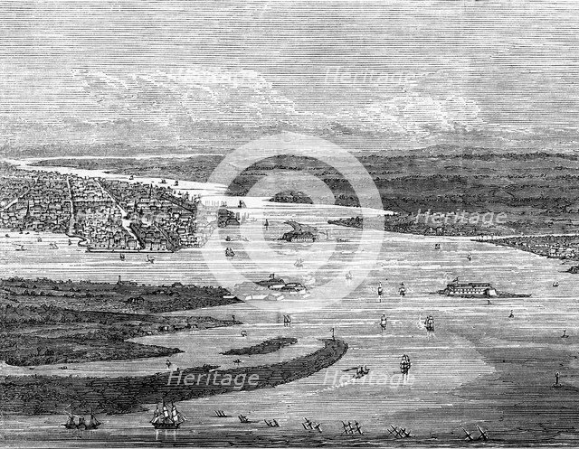 Charleston harbour, South Carolina, with sunken ships. Artist: Unknown