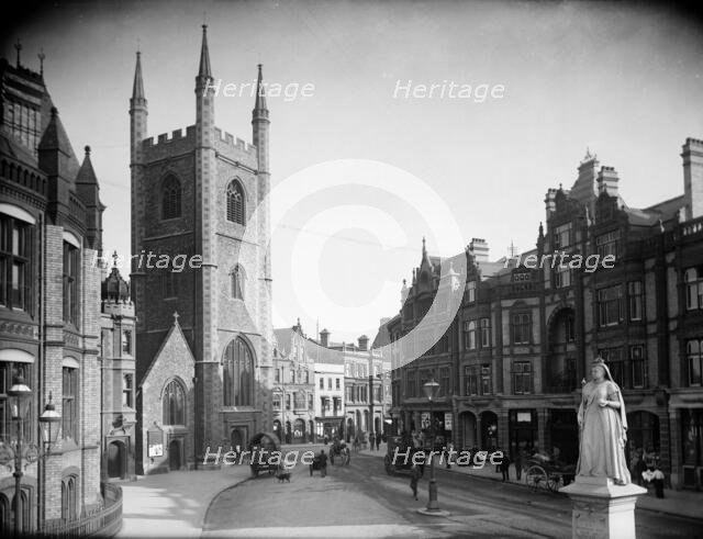 View looking towards the tower of St Lawrence's Church, Friar Street, Reading, Berkshire, 1890 Creator: Henry Taunt.
