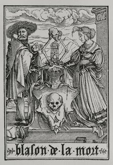 The coat of arms of Death from "The Dance of Death", 1538, (1877).  Creator: Unknown.