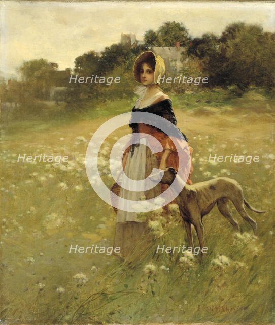 Young Girl and Dog, 1890. Creator: Percy Moran.