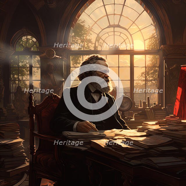 AI IMAGE - Portrait of Karl Marx studying, 1870s, (2023). Creator: Heritage Images.
