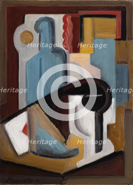 Cubist still life with bottle, 1927. Creator: Moreno Villa, José (1887-1955).