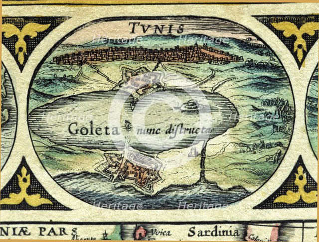 Tunisia and Goleta, colored engraving from the book 'Le Theatre du monde' or 'Nouvel Atlas', 1645…