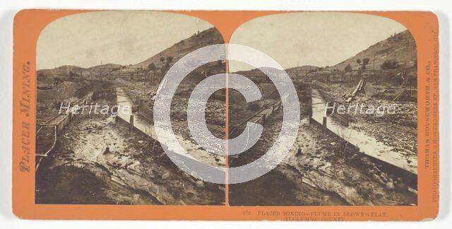 Placer Mining, Flume in Brown's Flat, Tuolumne County, c. 1868. Creator: Lawrence & Houseworth.