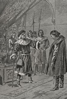 Prince Charles of Viana before his father, King John II of Aragon, in Lérida (Lleida), 1460 (1890).  Creator: Unknown.