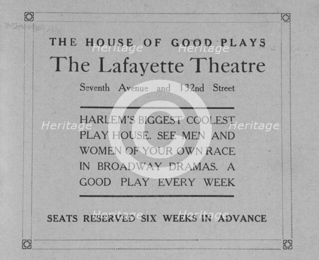 The house of good plays; The Lafayette Theatre; Seventh Avenue and 132nd Street, 1918-1922. Creator: Unknown.