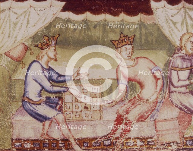 Two kings playing chess, c1352-c1362. Creator: Unknown.