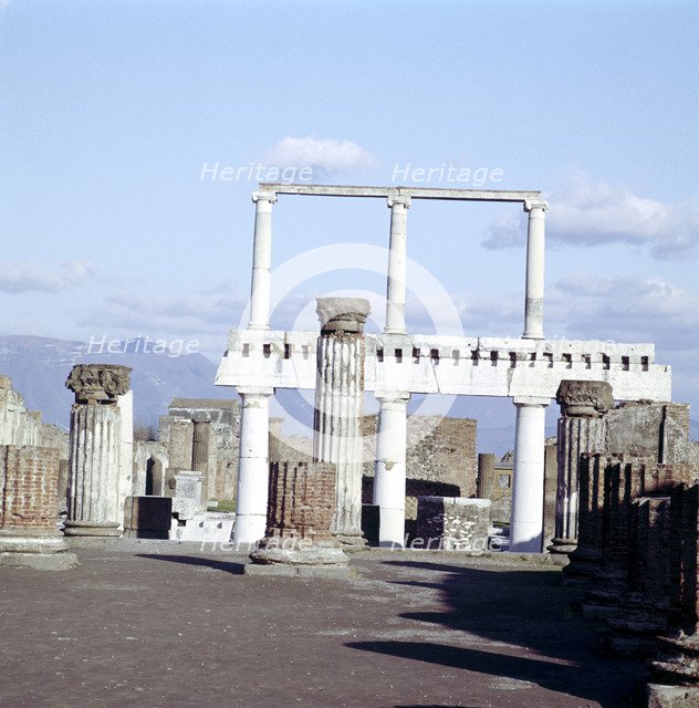 Colomns of the colonnade round the Forum, Pompeii, Italy.  Creator: Unknown.