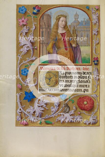Saint Barbara with a Tower; Spinola Hours, about 1510-1520. Creator: Workshop of Master of the First Prayer Book of Maximilian.