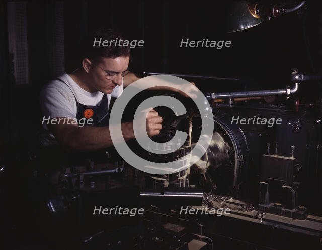 In North American's modern machine shop...North American Aviation, Inc., Inglewood, Calif., 1942. Creator: Alfred T Palmer.