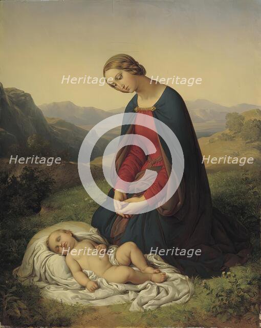 Mary worshiping the child, 1849. Creator: Johann Nepomuk Ender.
