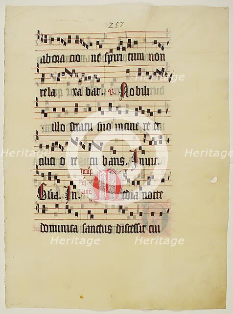 Manuscript Leaf with Initial M, from an Antiphonary, German, second quarter 15th century. Creator: Unknown.