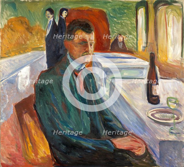 Self-Portrait with a Bottle of Wine. Artist: Munch, Edvard (1863-1944)