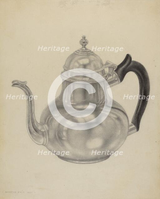 Silver Teapot, c. 1938. Creator: Dorothy Dwin.